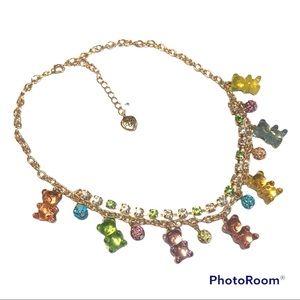 Betsy Johnson Gummy Bear Gold Tone Layered Chain Rhinestone Necklace Halloween